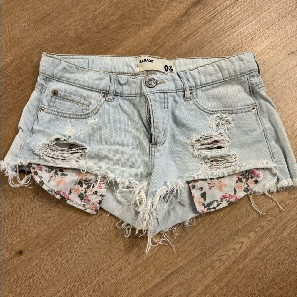 Garage Blue Jean Shorts Distressed Raw Hem